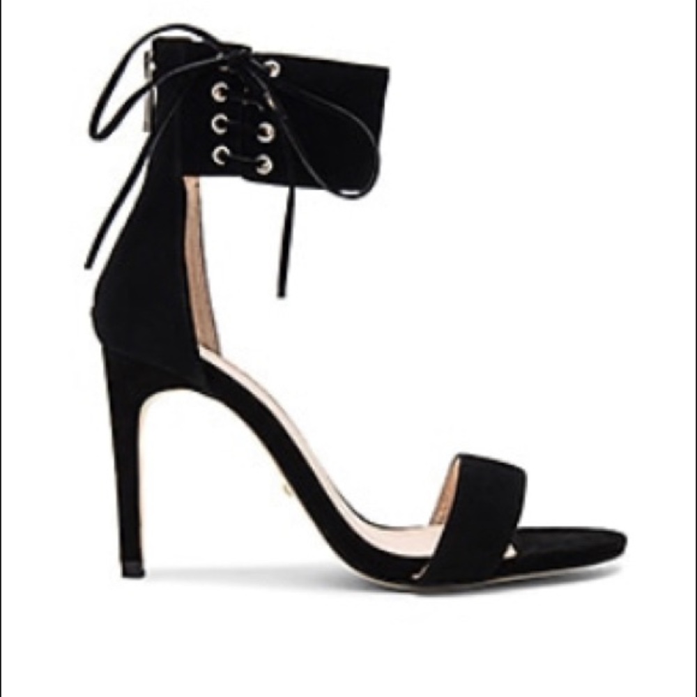 Black lace up ankle heels